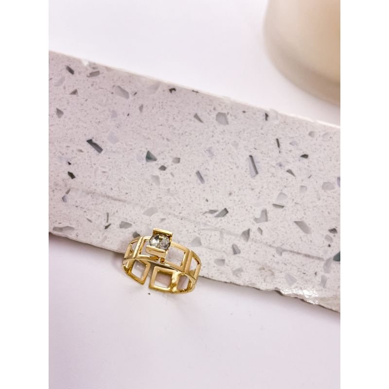 ANEL FOLHEADO A OURO REGULAVEL - ZIRCONIA