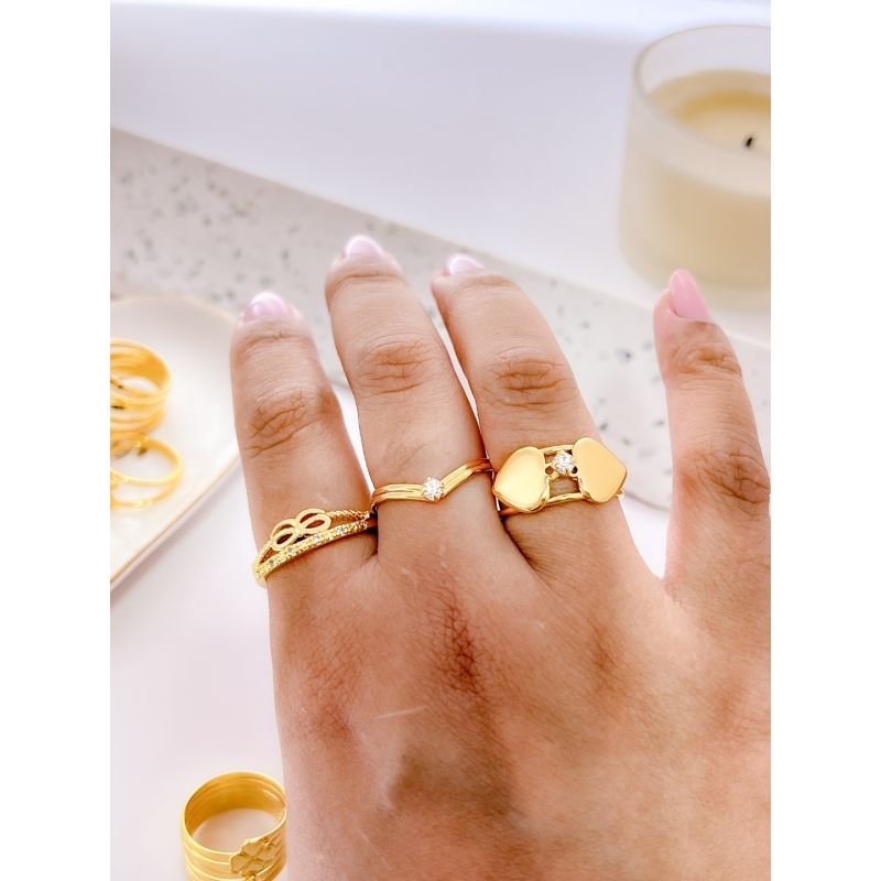 ANEL FOLHEADO DOURADO - CORAÇÕES Tamanho:20