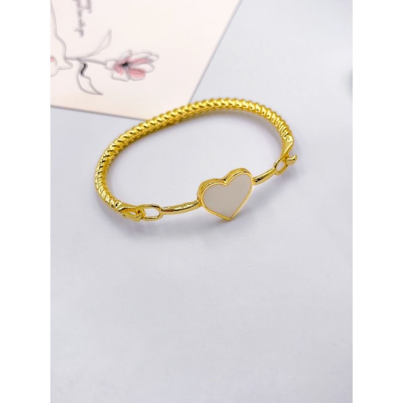 BRACELETE BANHO CATAFORÉTICO CORAÇÃO ESMALTADO BRANCO