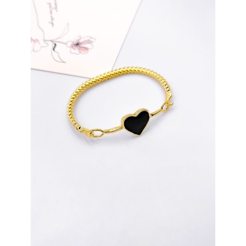 BRACELETE BANHO CATAFORÉTICO CORAÇÃO ESMALTADO PRETO