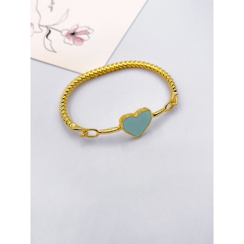 BRACELETE BANHO CATAFORÉTICO CORAÇÃO ESMALTADO TURQUESA