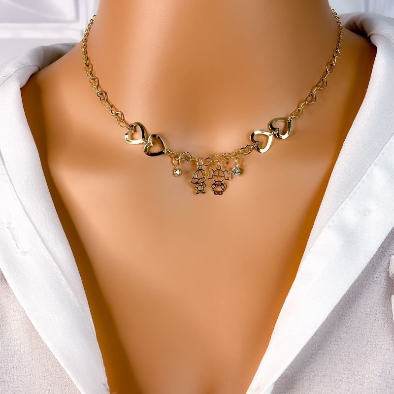 COLAR CHOKER FOLHEADO A OURO 18K - CORAÇÃO CASAL