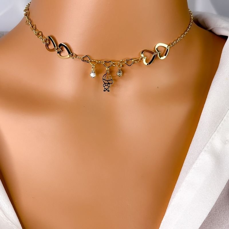 COLAR CHOKER FOLHEADO A OURO 18K - CORAÇÃO MENINO