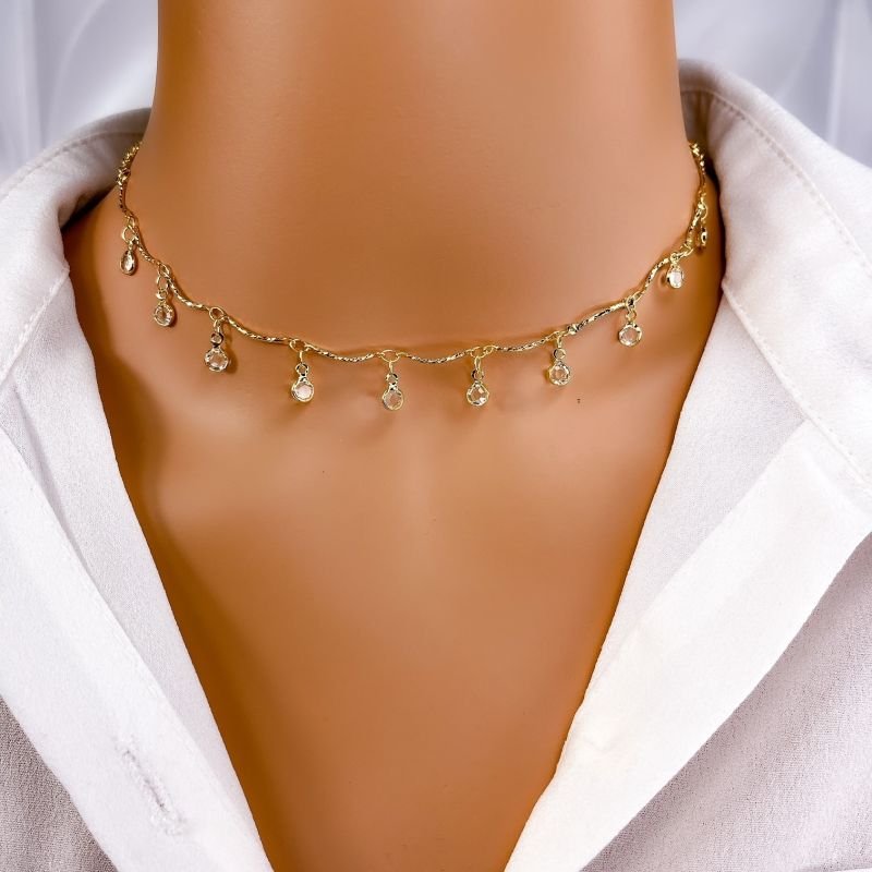 COLAR CHOKER FOLHEADO A OURO 18K - PONTOS DE TIFANY
