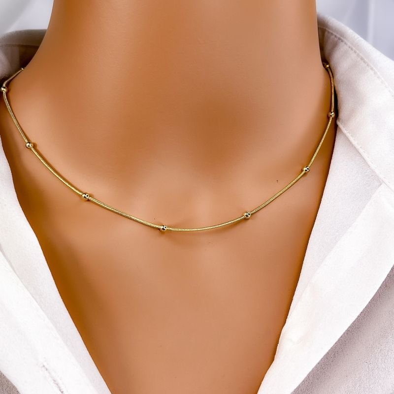 COLAR CHOKER FOLHEADO A OURO 18K - MINIMALISTA VENEZIANA DE BOLINHAS
