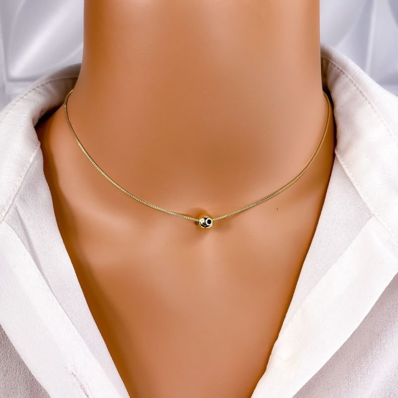 COLAR CHOKER FOLHEADO A OURO 18K - VENEZIANA BOLA MINIMALISTA
