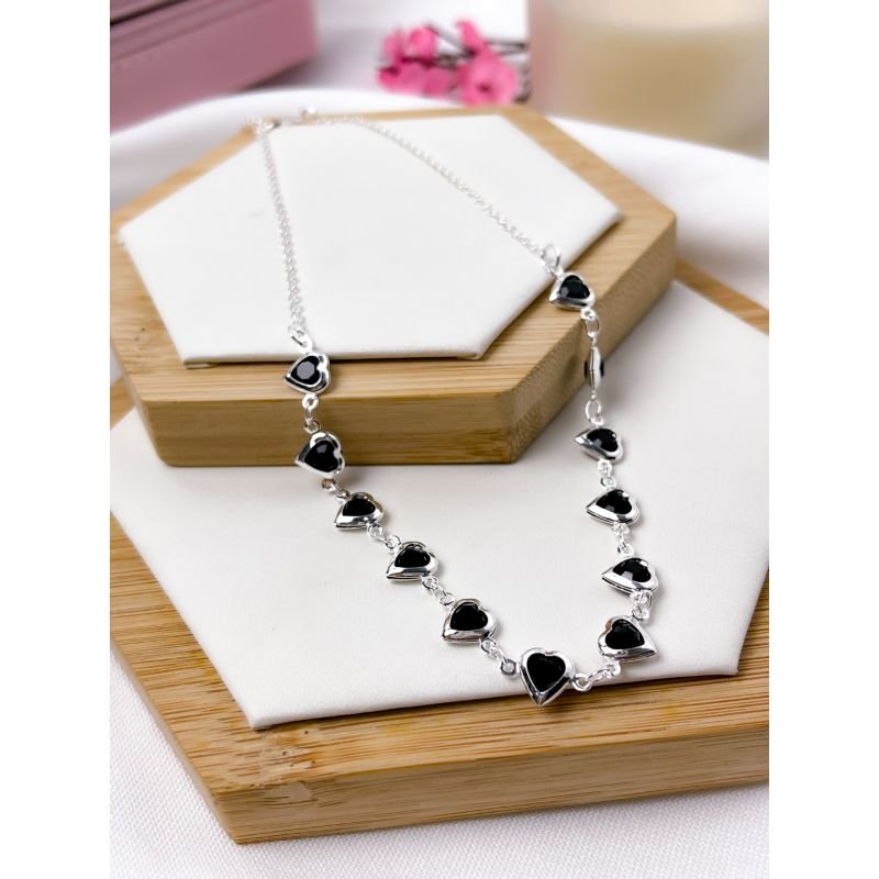 COLAR ESTILO CHOKER FOLHEADO A PRATA - TIFFANY CORAÇÃO PRETO