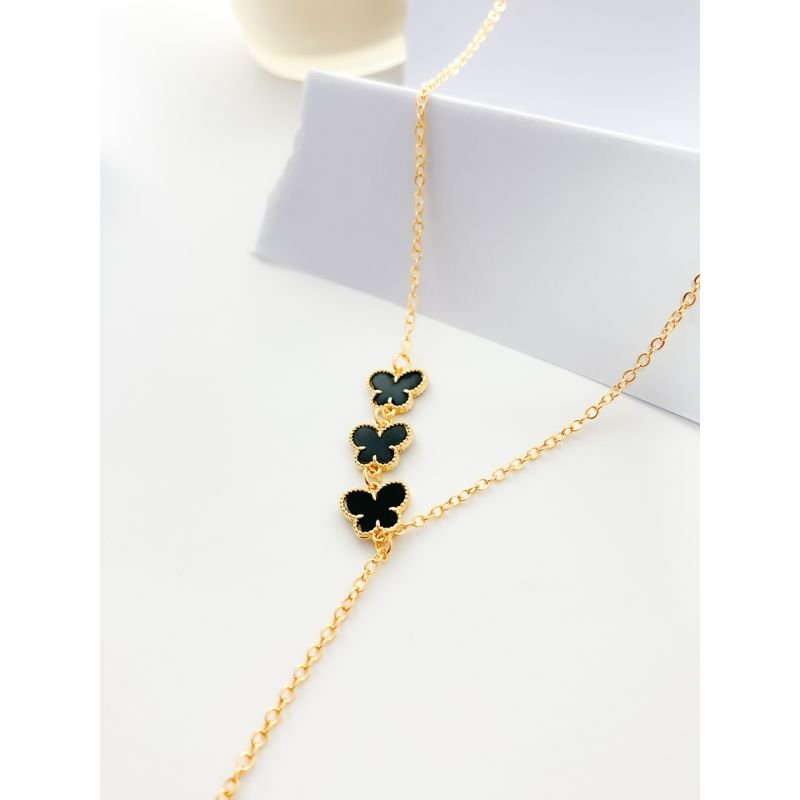COLAR FOLHEADO A OURO - GRAVATA BORBOLETA PRETO