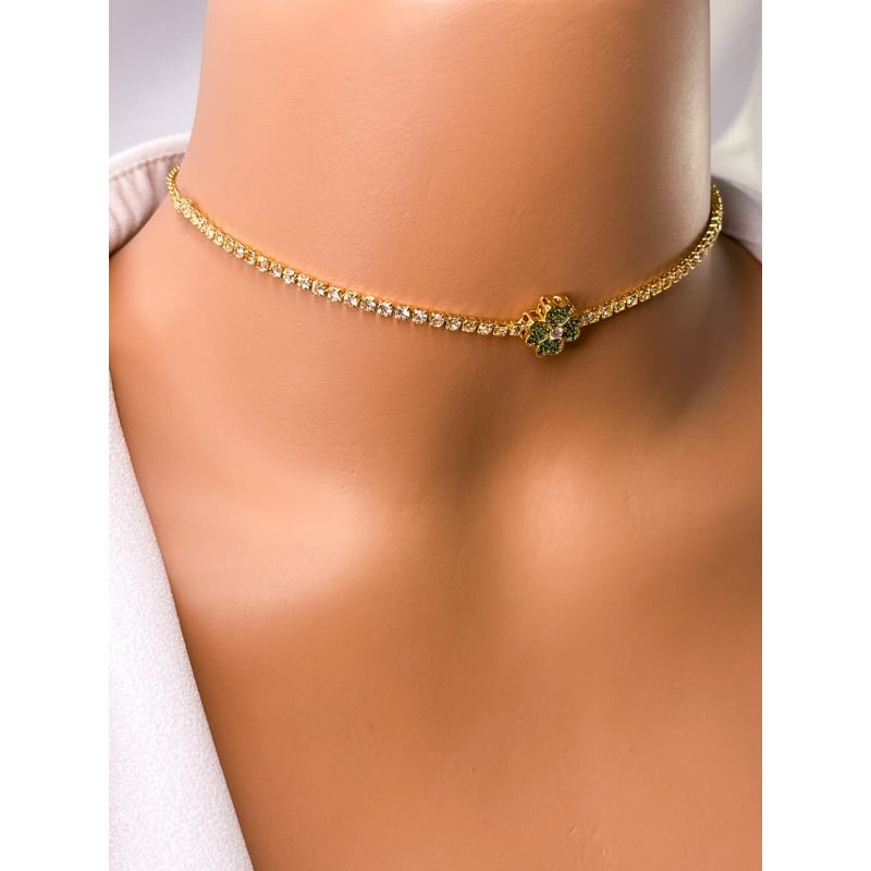 COLAR FOLHEADO A OURO - RIVIERA TREVO CRAVEJADO