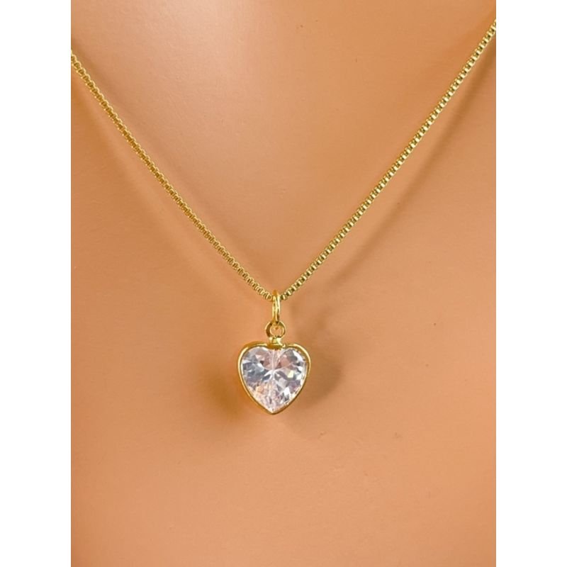 COLAR FOLHEADO A OURO - VENEZIANA COM ZIRCONIA DE CORAÇÃO