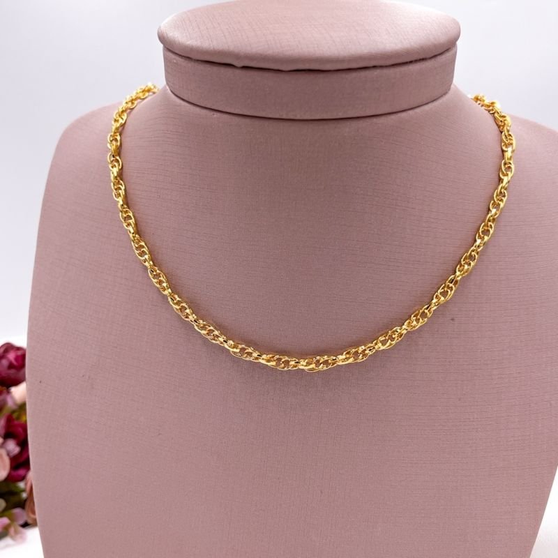 COLAR FOLHEADO A OURO 18K - CORRENTE LUXO ELOS TRANÇADOS