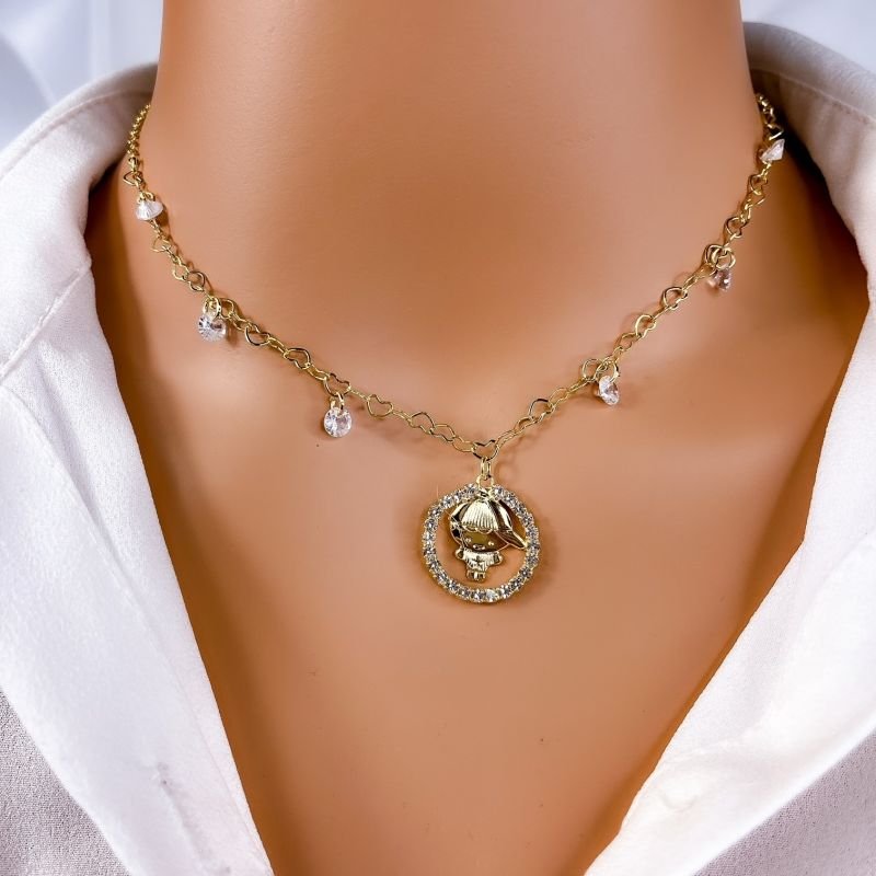 COLAR FOLHEADO A OURO 18K - CORRENTE MINI CORAÇÕES MENINO FILHO