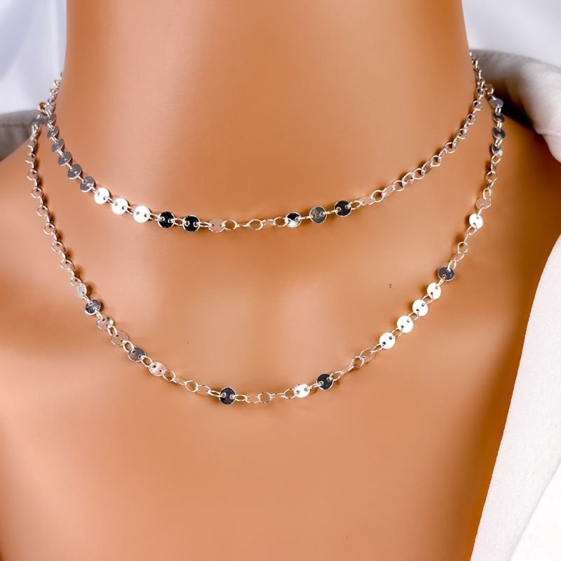 COLAR FOLHEADO A OURO PRATA 925 - LONGUINHO 60CM DISQUINHOS
