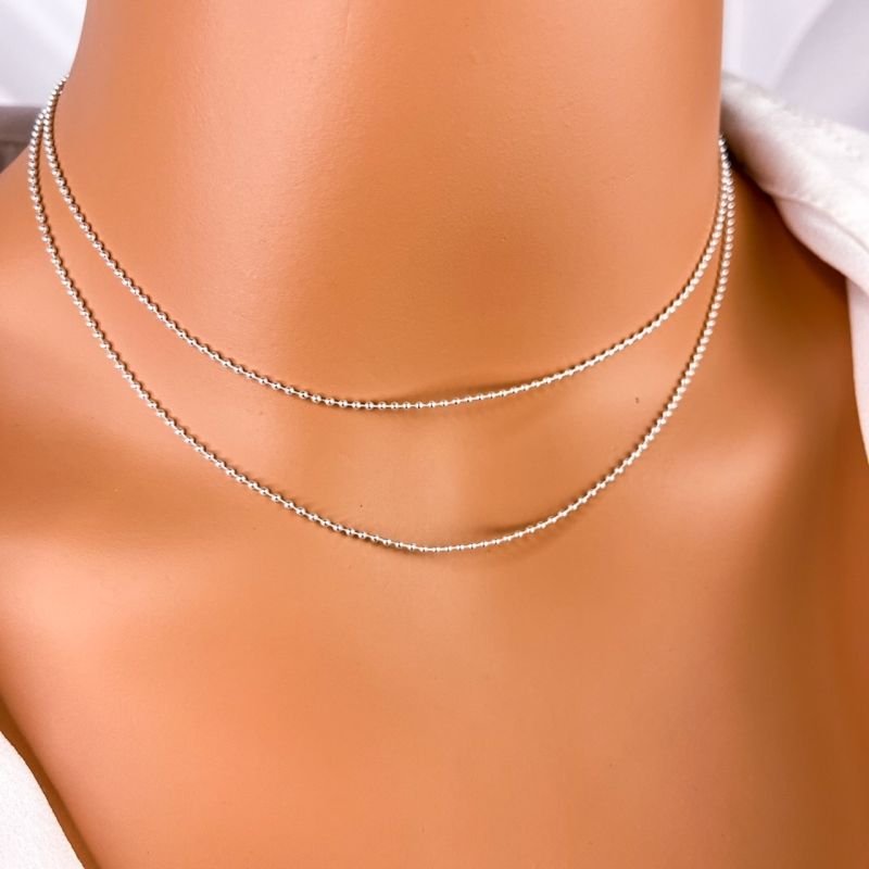 COLAR FOLHEADO A OURO PRATA 925 - LONGUINHO 60CM BOLINHAS