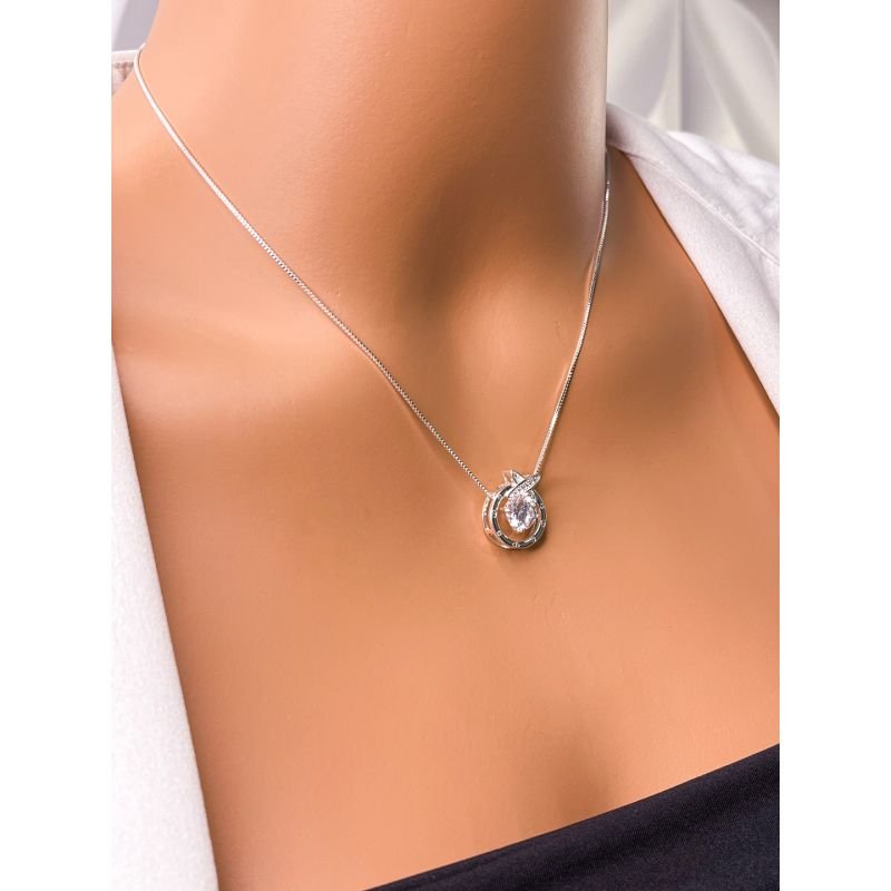 COLAR FOLHEADO A PRATA - PINGENTE ZIRCONIA CRISTAL