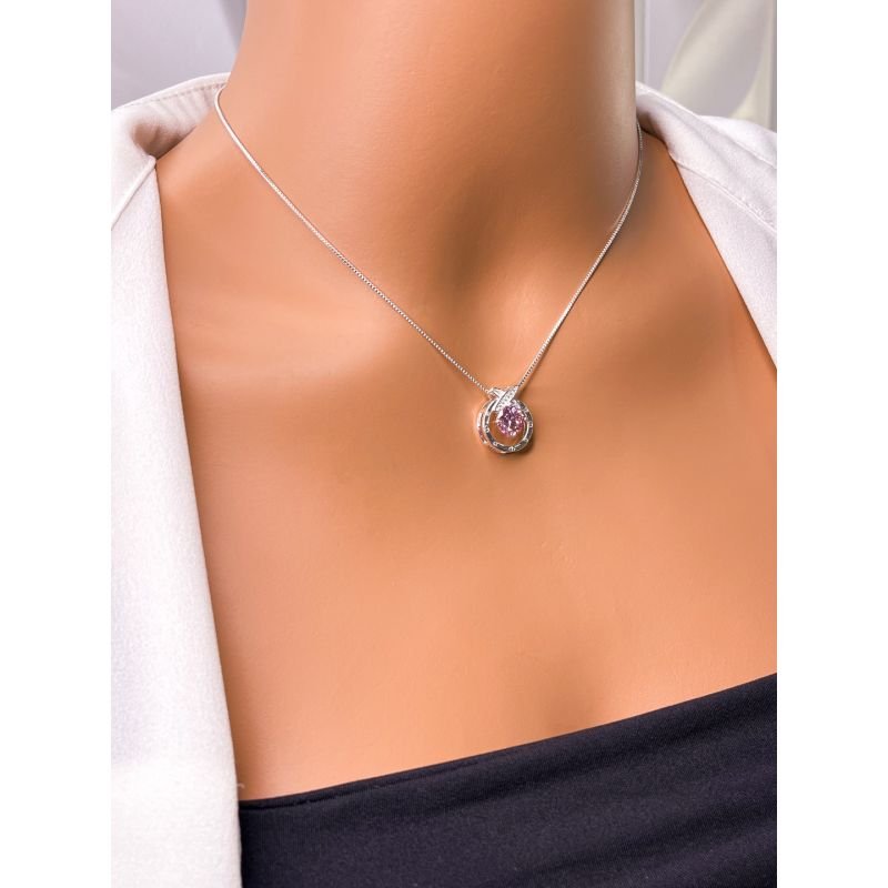 COLAR FOLHEADO A PRATA - PINGENTE ZIRCONIA ROSA