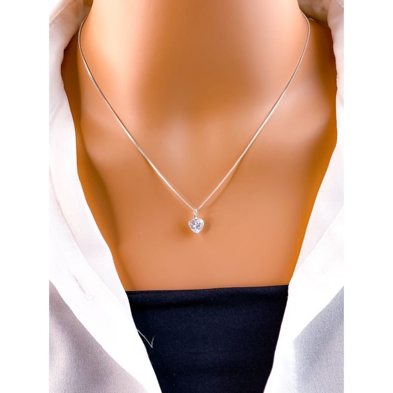 COLAR FOLHEADO A PRATA - VENEZIANA COM ZIRCONIA DE CORAÇÃO