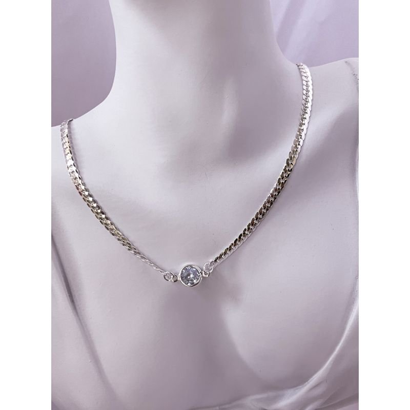 COLAR FOLHEADO A PRATA 925 - CORRENTE RIGIDA COM ZIRCONIA