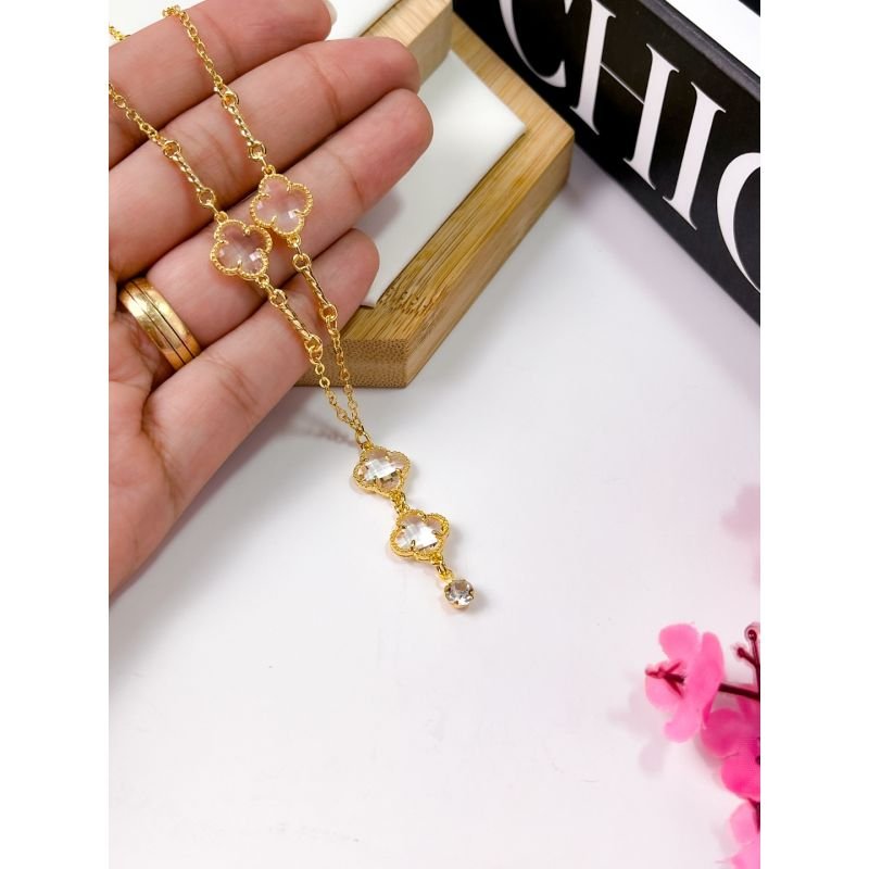 COLAR GRAVATA FOLHEADO A OURO -TREVO CRISTAL VIRGINIA