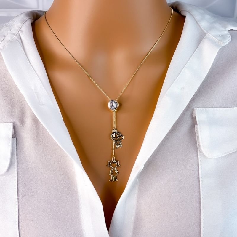COLAR GRAVATA FOLHEADO A OURO 18K - CASAL