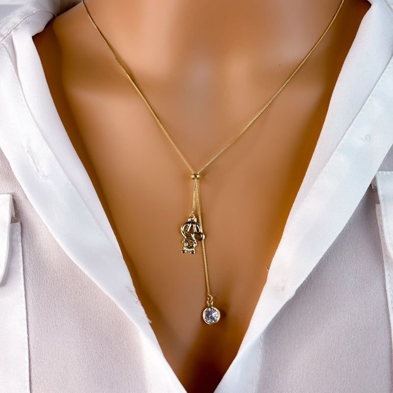 COLAR GRAVATA FOLHEADO A OURO 18K - MENINO