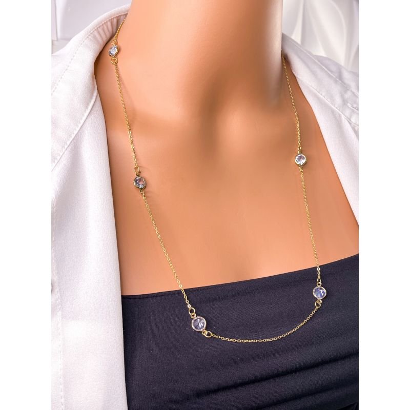 COLAR LONGO FOLHEADA A OURO - PONTO DE ZIRCONIA
