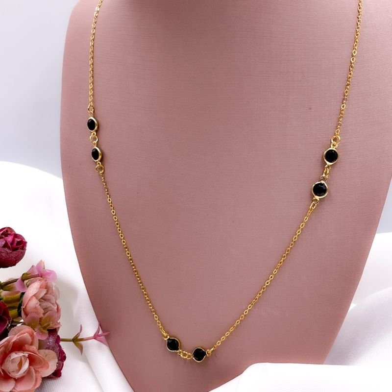 COLAR LONGUINHO FOLHEADO A OURO 18K - TIFANY PRETO