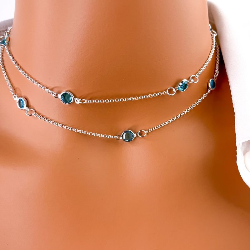 COLAR LONGUINHO FOLHEADO A PRATA 925 - TIFANY AZUL CLARO