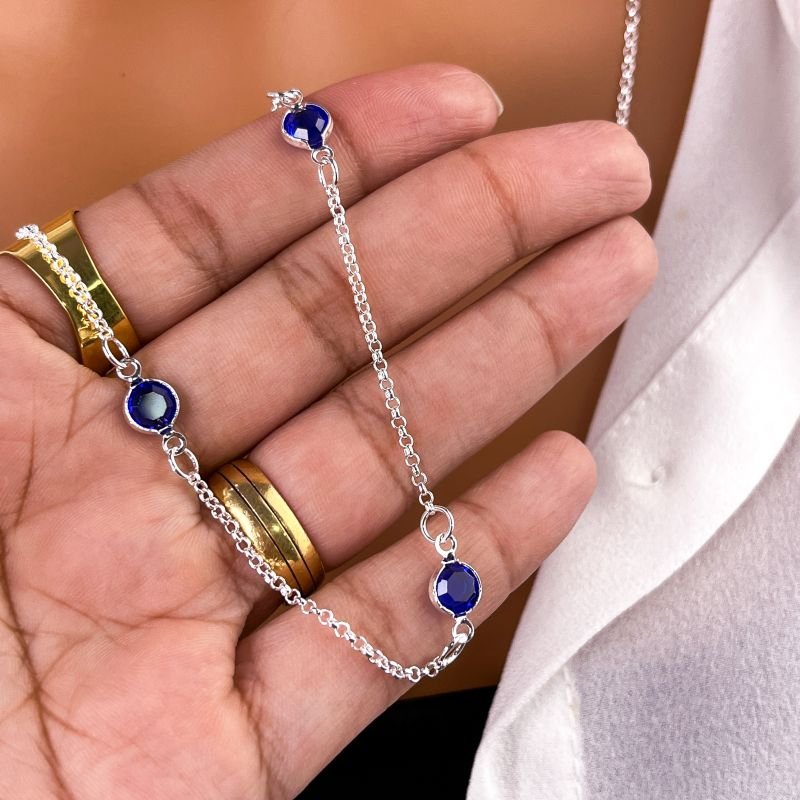 COLAR LONGUINHO FOLHEADO A PRATA 925 - TIFANY AZUL MARINHO
