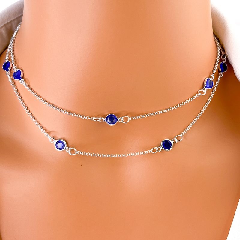 COLAR LONGUINHO FOLHEADO A PRATA 925 - TIFANY AZUL MARINHO