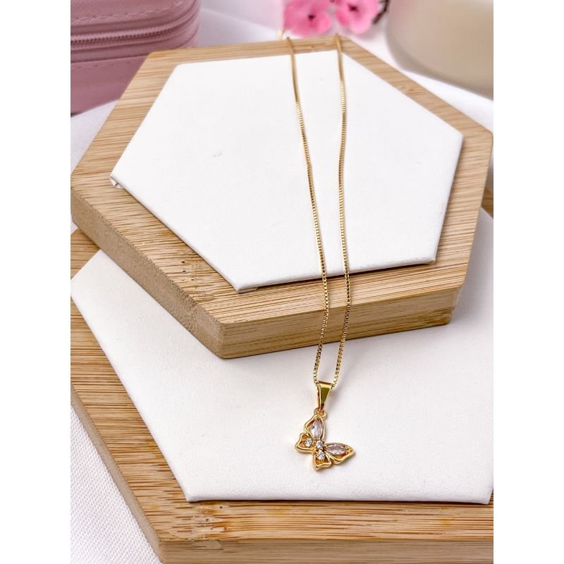 COLAR VENEZIANA FOLHEADO A OURO - PINGENTE BORBOLETA