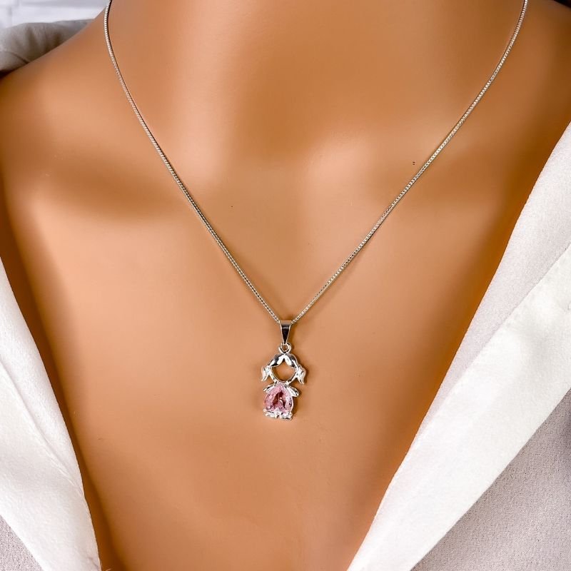 COLAR VENEZIANA FOLHEADO A PRATA 925 - MENINA PEDRA ROSA