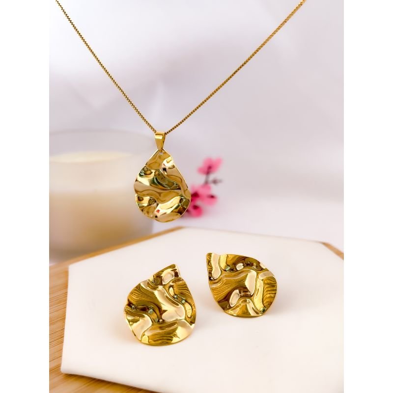 CONJUNTO FOLHEADO A OURO - MARTELADO GOTA