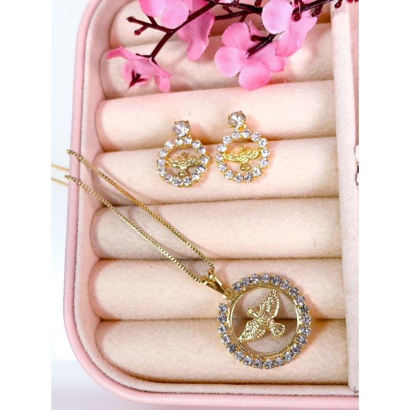 CONJUNTO FOLHEADO A OURO - PINGENTE ESPIRITO SANTO