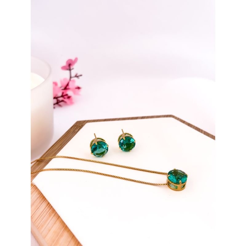 CONJUNTO FOLHEADO A OURO - PONTO DE LUZ ZIRCONIA VERDE