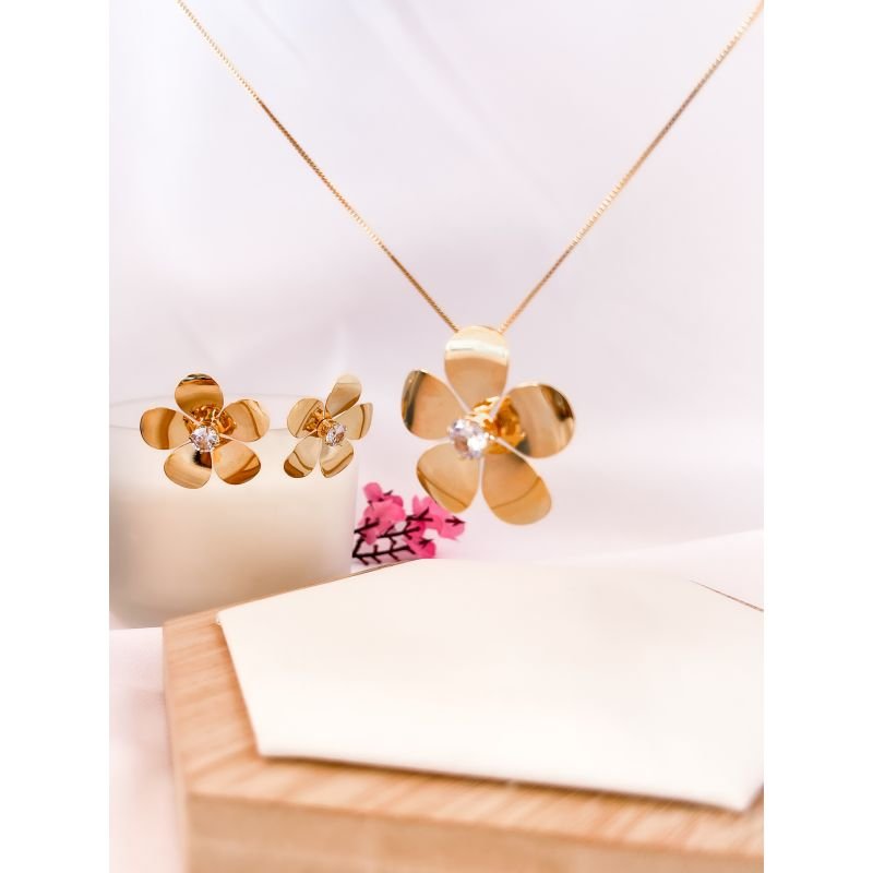 CONJUNTO FOLHEADO A OURO 18K - FLOR