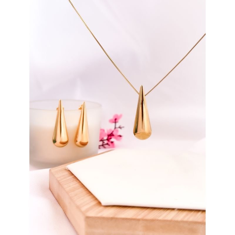 CONJUNTO FOLHEADO A OURO 18K - GOTA LONGA
