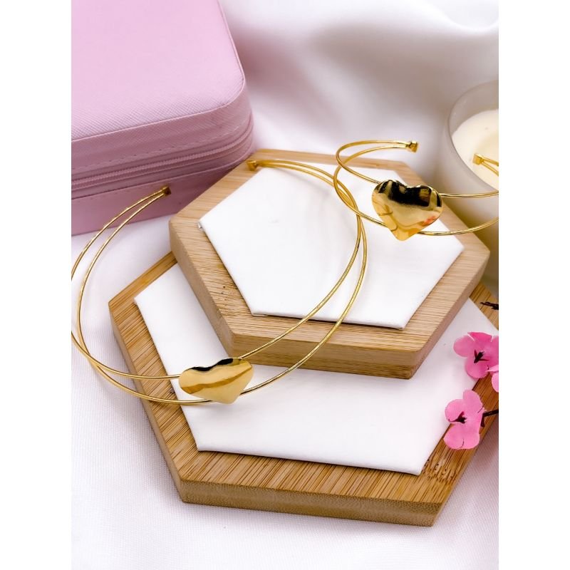 CONJUNTO FOLHEADO A OURO CHOCKER E BRACELETE ARO - CORAÇÃO