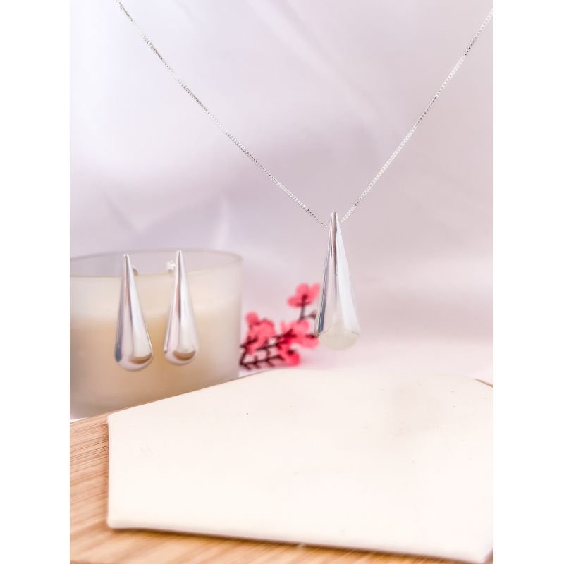 CONJUNTO FOLHEADO A PRATA - GOTA LONGA