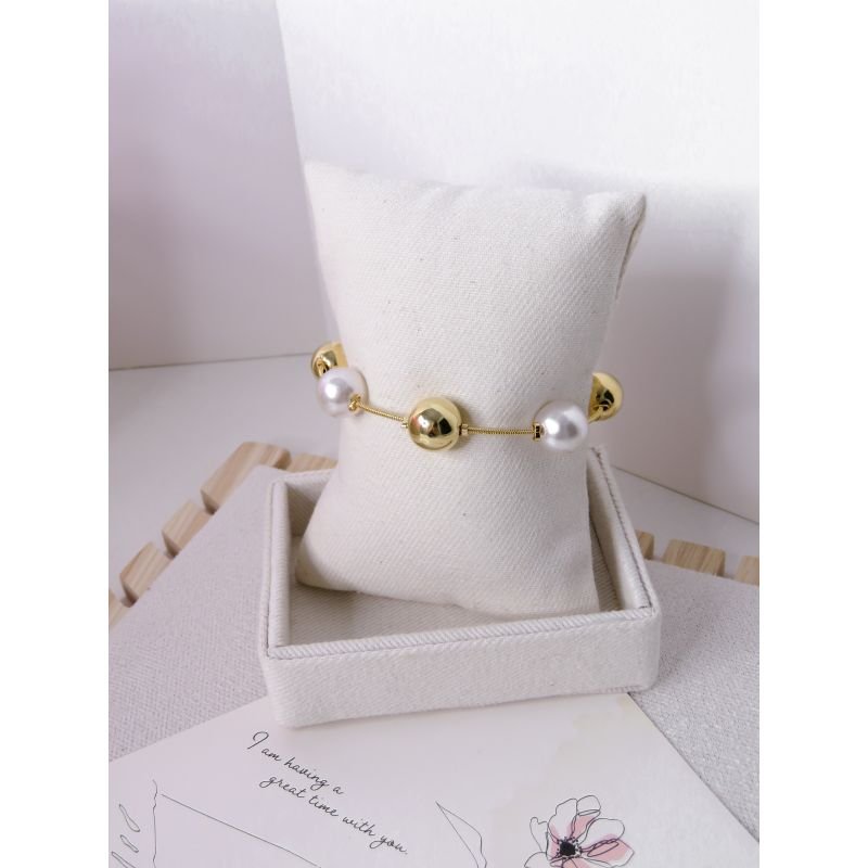 PULSEIRA FOLHEADA A OURO - BOLAS E PEROLA