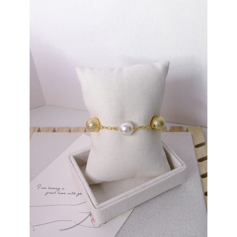 PULSEIRA FOLHEADA A OURO - BOLAS PEROLA E FOSCAS