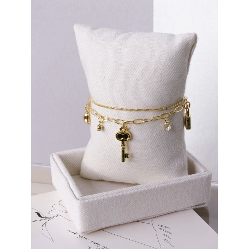 PULSEIRA FOLHEADA A OURO - CHAVE E CADEADO