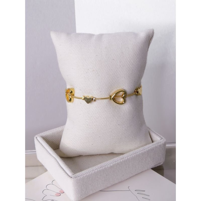 PULSEIRA FOLHEADA A OURO - CORAÇÃO