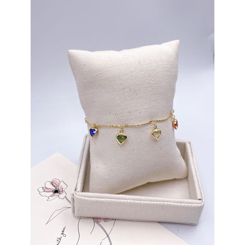 PULSEIRA FOLHEADA A OURO - CORAÇÕES COLORIDOS