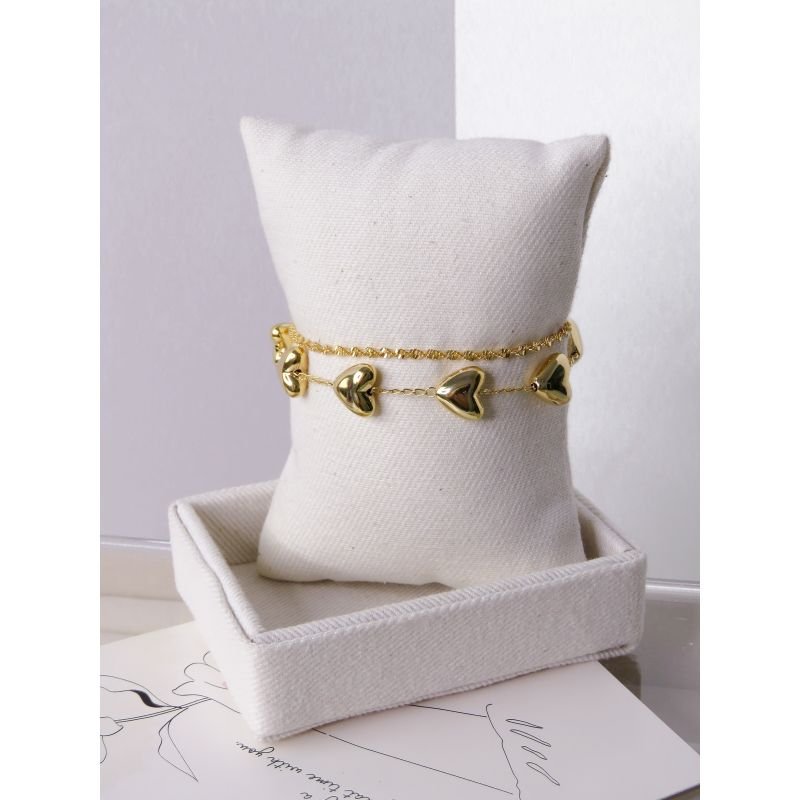PULSEIRA FOLHEADA A OURO - DOIS FIOS CORAÇÃO