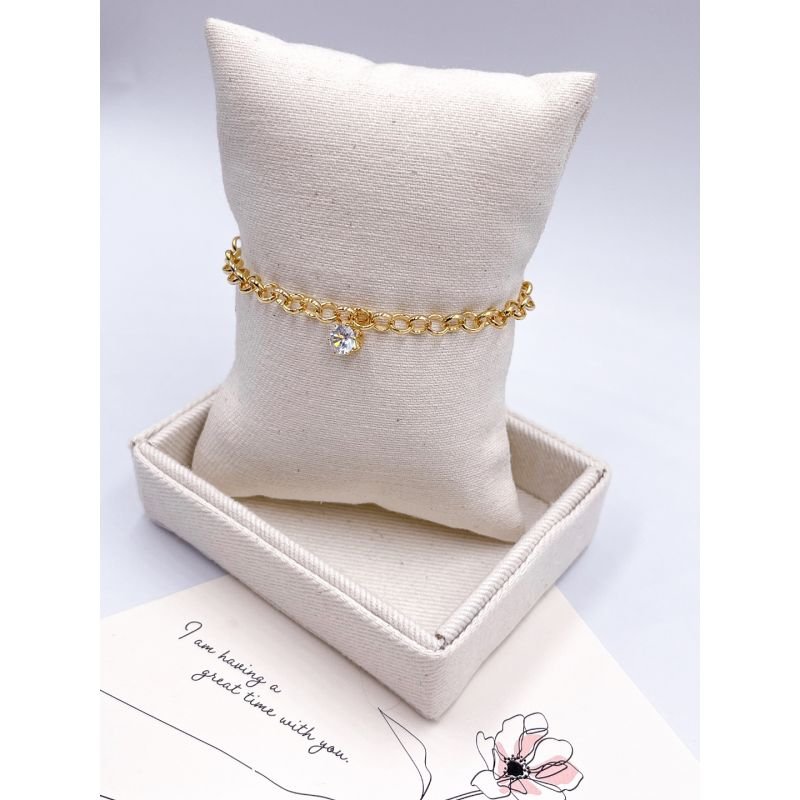 PULSEIRA FOLHEADA A OURO - ELO PORTUGUES COM PONTO DE ZIRCONIA