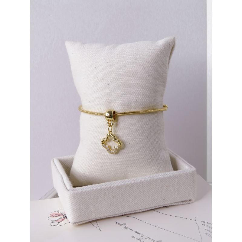 PULSEIRA FOLHEADA A OURO - TREVO CRAVEJADO
