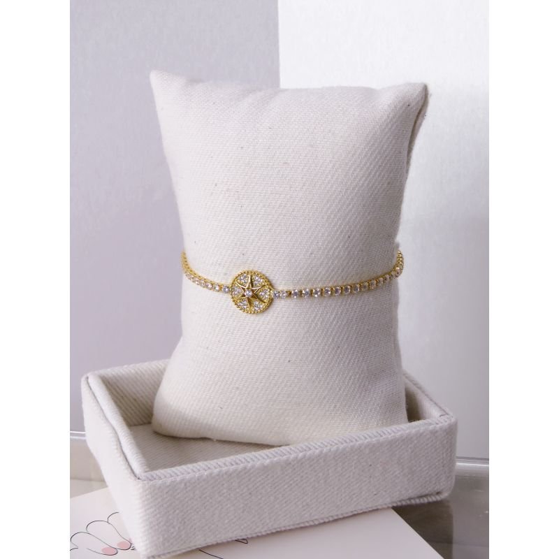 PULSEIRA FOLHEADA A OURO - ZIRCONIAS E ESTRELA