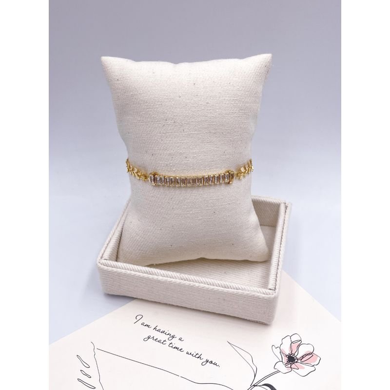 PULSEIRA FOLHEADA A OURO -SETA COM ZIRCONIA BAGUETE CRISTAL