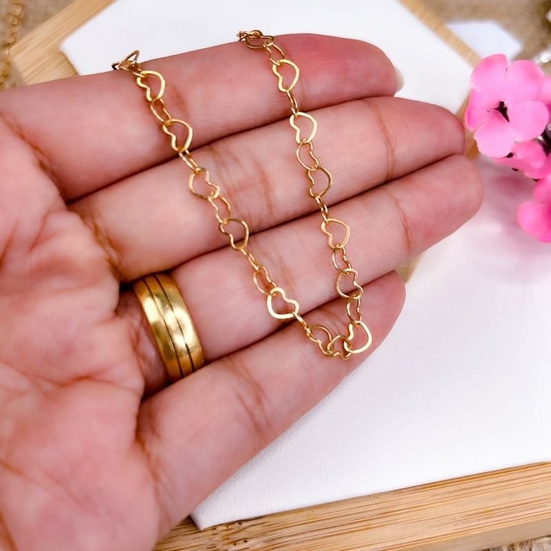 PULSEIRA FOLHEADA A OURO ROSÊ - MINI CORAÇÕES